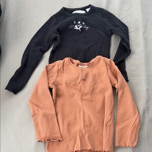 Zara Kids Ribbed Long-Sleeve Tops in Black and Rust